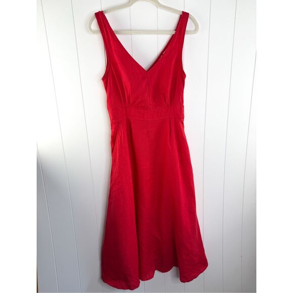 Joie 100% Linen Natural Red Midi V Neck Tank Dress Size 8 - Picture 1 of 9